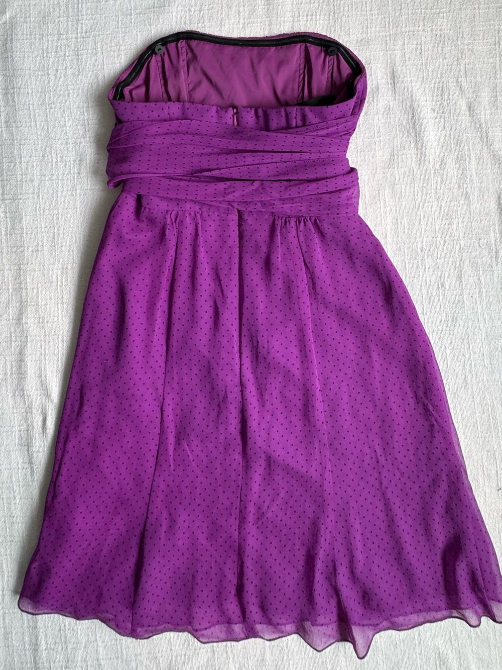 Nanette Lepore Dress Violet Polka Dot Strapless Tie-Waist 100% Silk SZ 0 - Picture 3 of 14